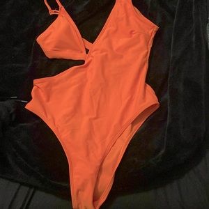 Neon orange one piece bathing suit